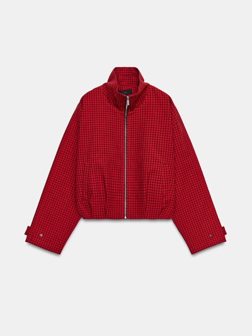 Zara Red Checked Zip-Front Women's Jacket
